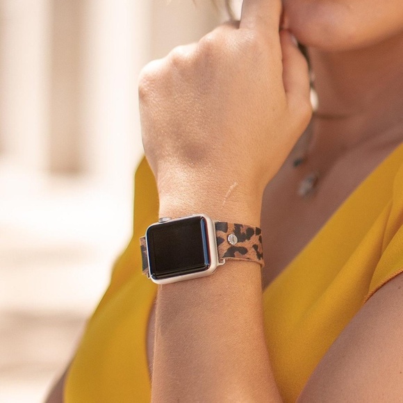 Leopard Leather Strap Silver Apple iWatch Band main image 9